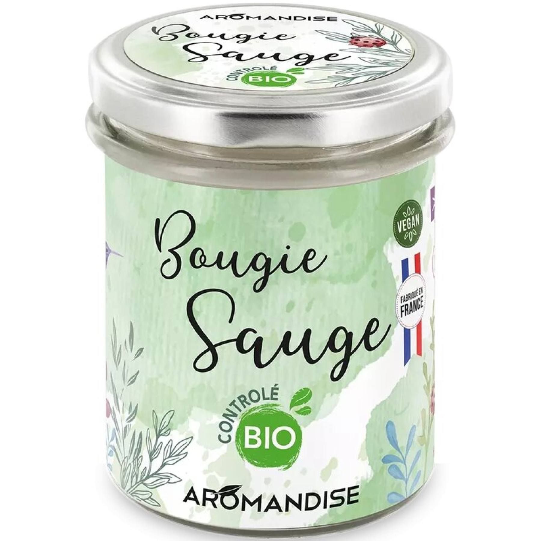 Lumanare parfumata cu salvie ecologica 150g Aromandise
