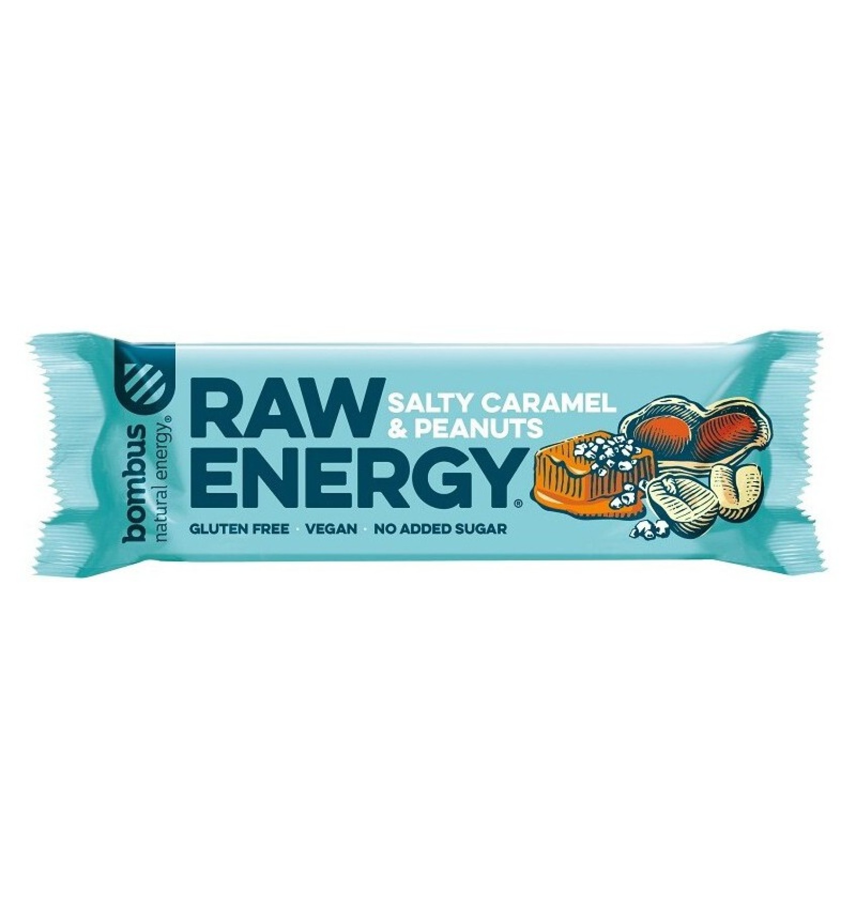 Baton energizant Raw Energy cu caramel sarat si arahide, 50 g