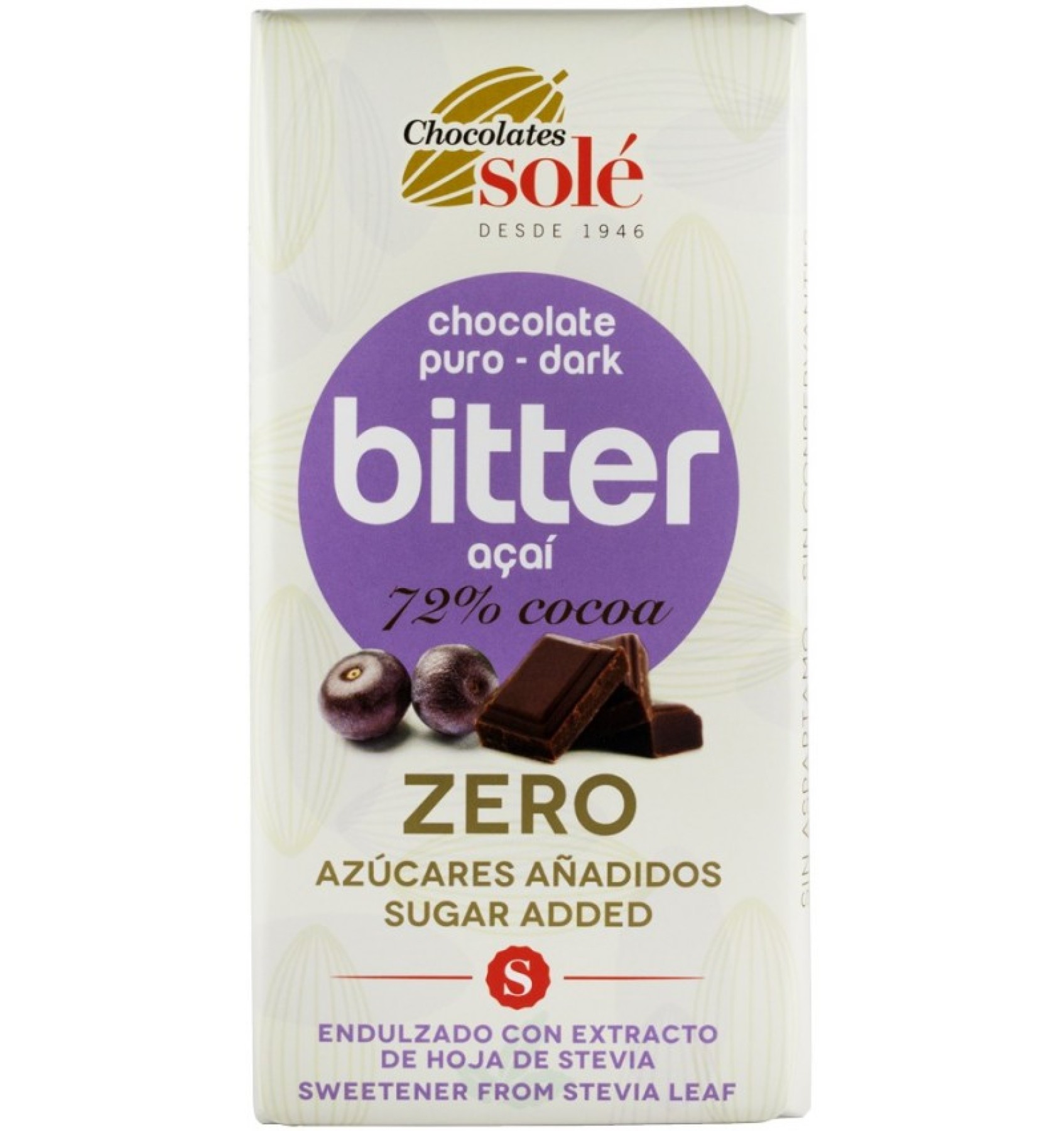 Ciocolata neagra 72% cacao cu acai, indulcita cu stevie, 100 g Chocolates