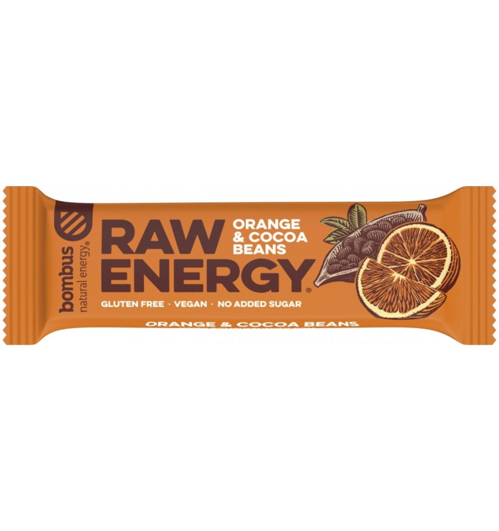 BATON PROTEIC RAW ENERGY CU PORTOCALE SI BOABE DE CACAO, 50G
