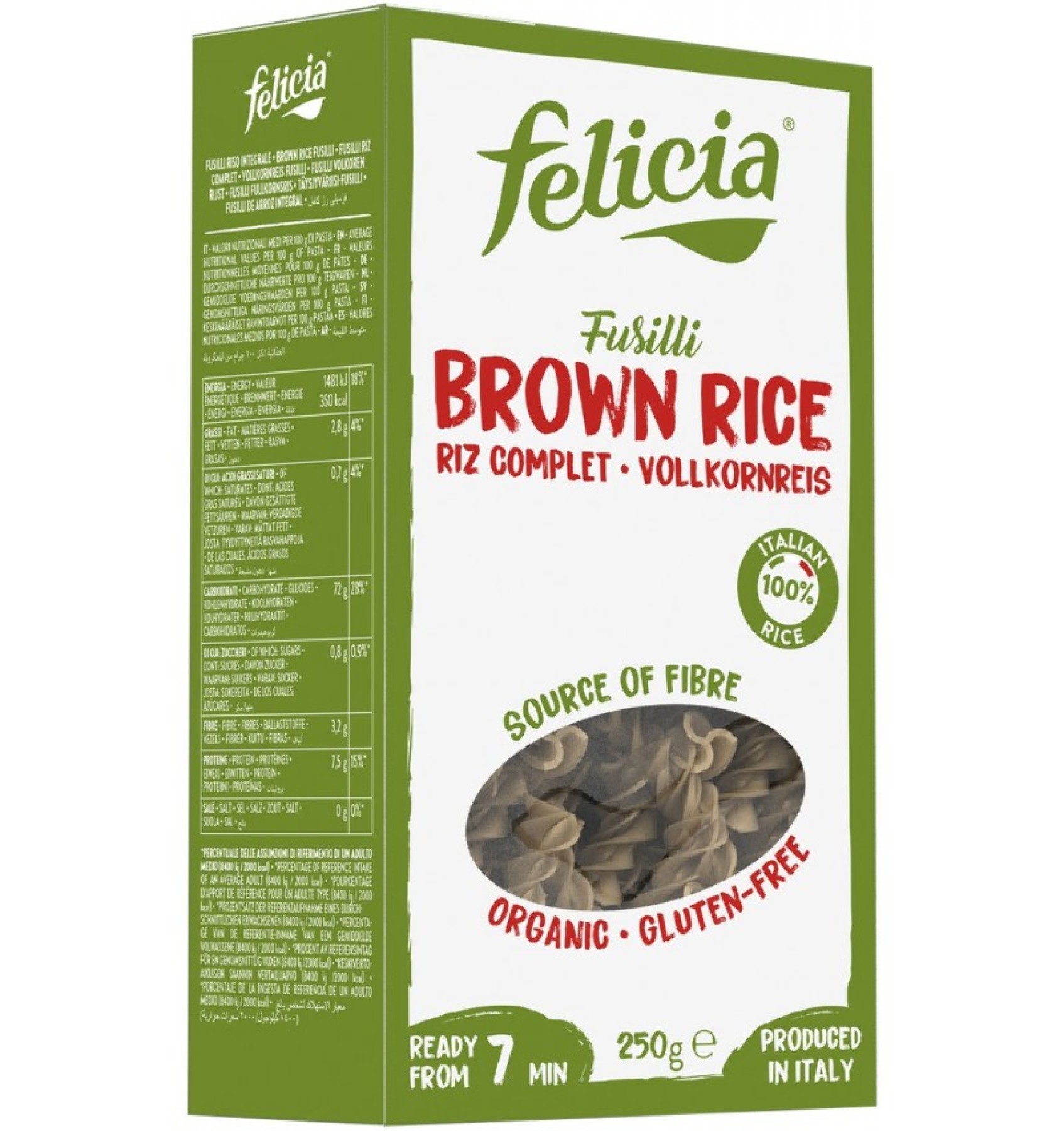 Fusilli din orez integral 250g Felicia