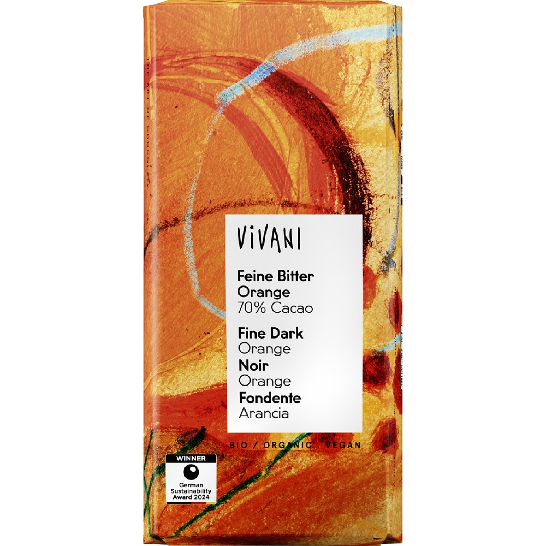 Ciocolata bio amaruie cu cacao 70% si ulei de portocale vegana - 80 g