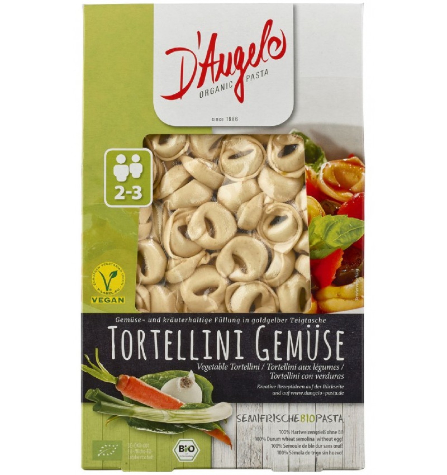 Tortellini bio cu legume, 250g D\\\'Angelo Pasta