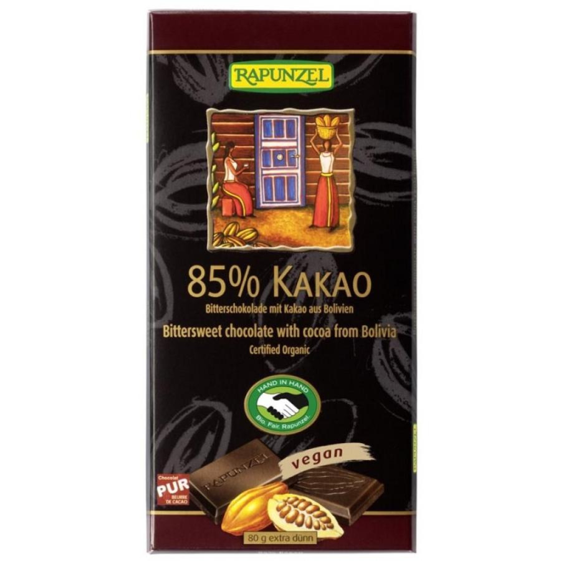 Ciocolata amaruie 85% cacao vegana, eco - 80 g
