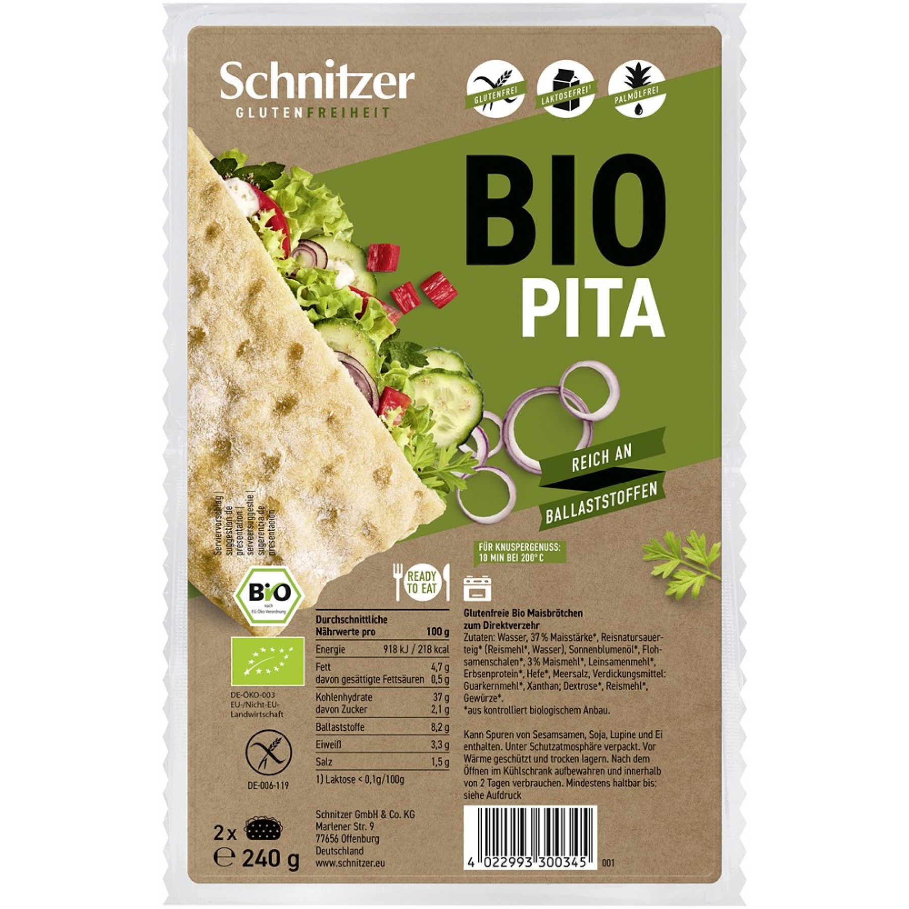 Pita 2 bucati fara gluten, eco - 240 g