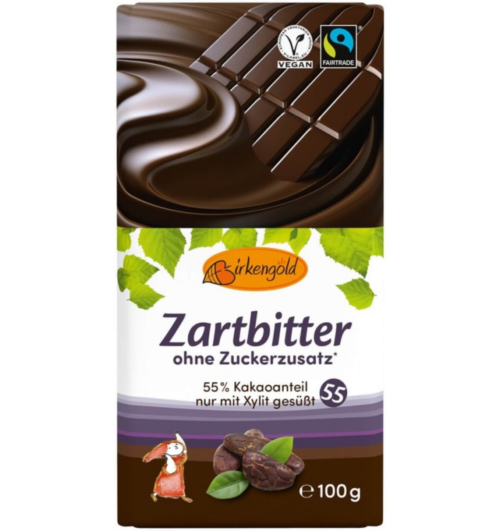 Ciocolata neagra indulcita doar cu xylitol 55% cacao, 100g