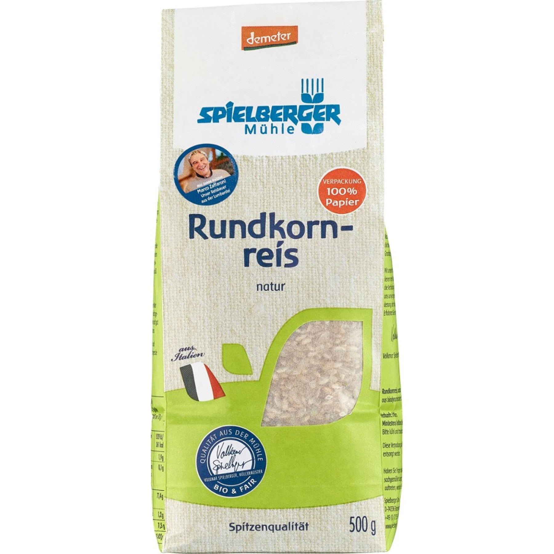 Orez integral cu bob rotund Demeter, eco - 500 g