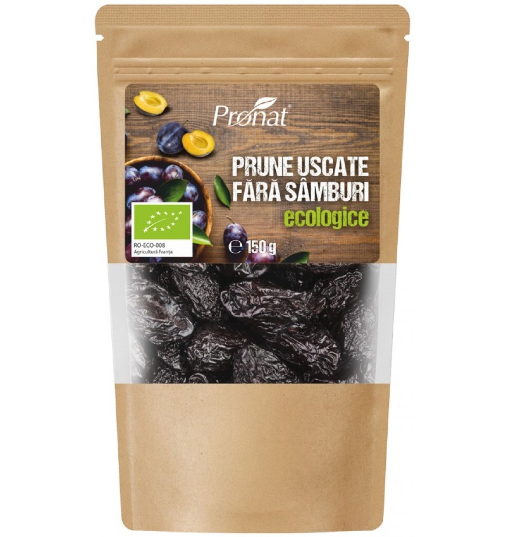 Prune uscate bio, fara samburi, 150 g
