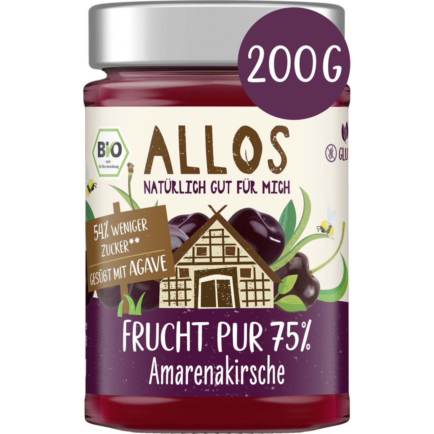 Dulceata de cirese amare cu sirop de agave fara gluten, eco - 200 g