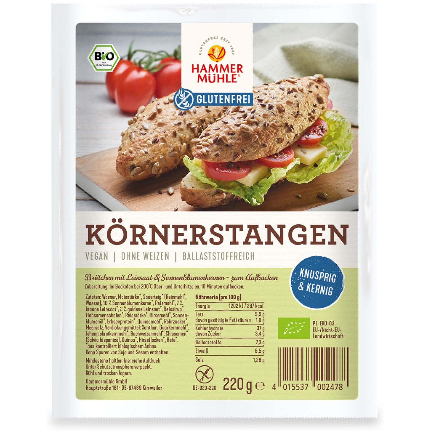 Chifle cu seminte de in si floarea soarelui fara gluten, eco - 220 g