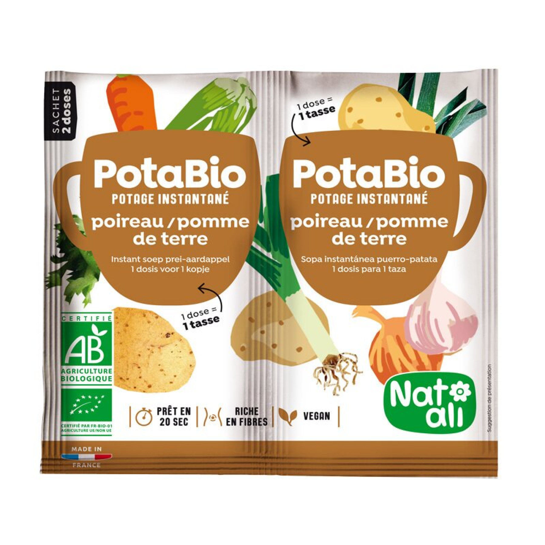 Supa instant cu praz, cartofi si legume bio 2 buc x 8.5g 17g Nat-ali