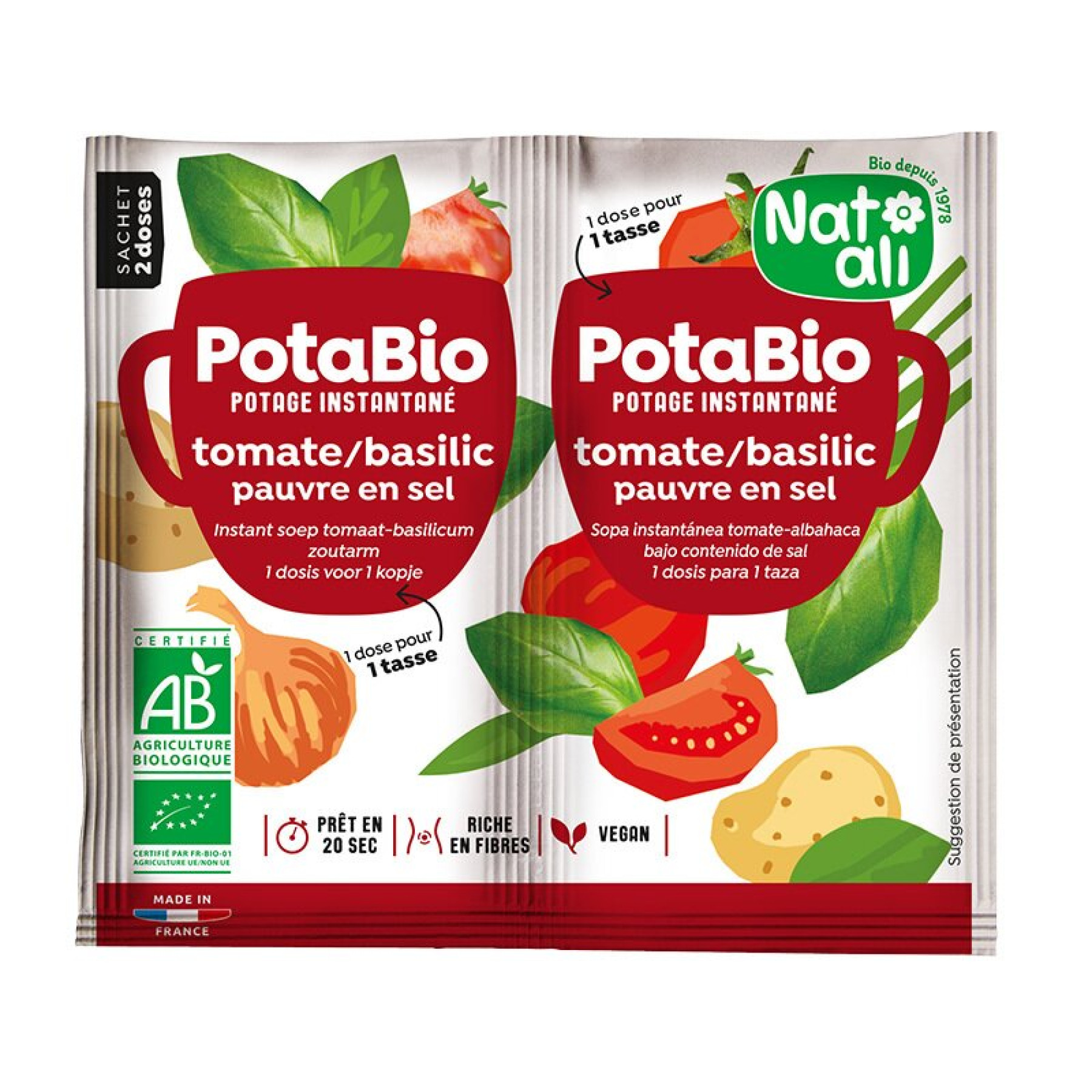 Supa instant cu rosii, busuioc si legume bio 2 buc x 8.5g 17g Nat-ali