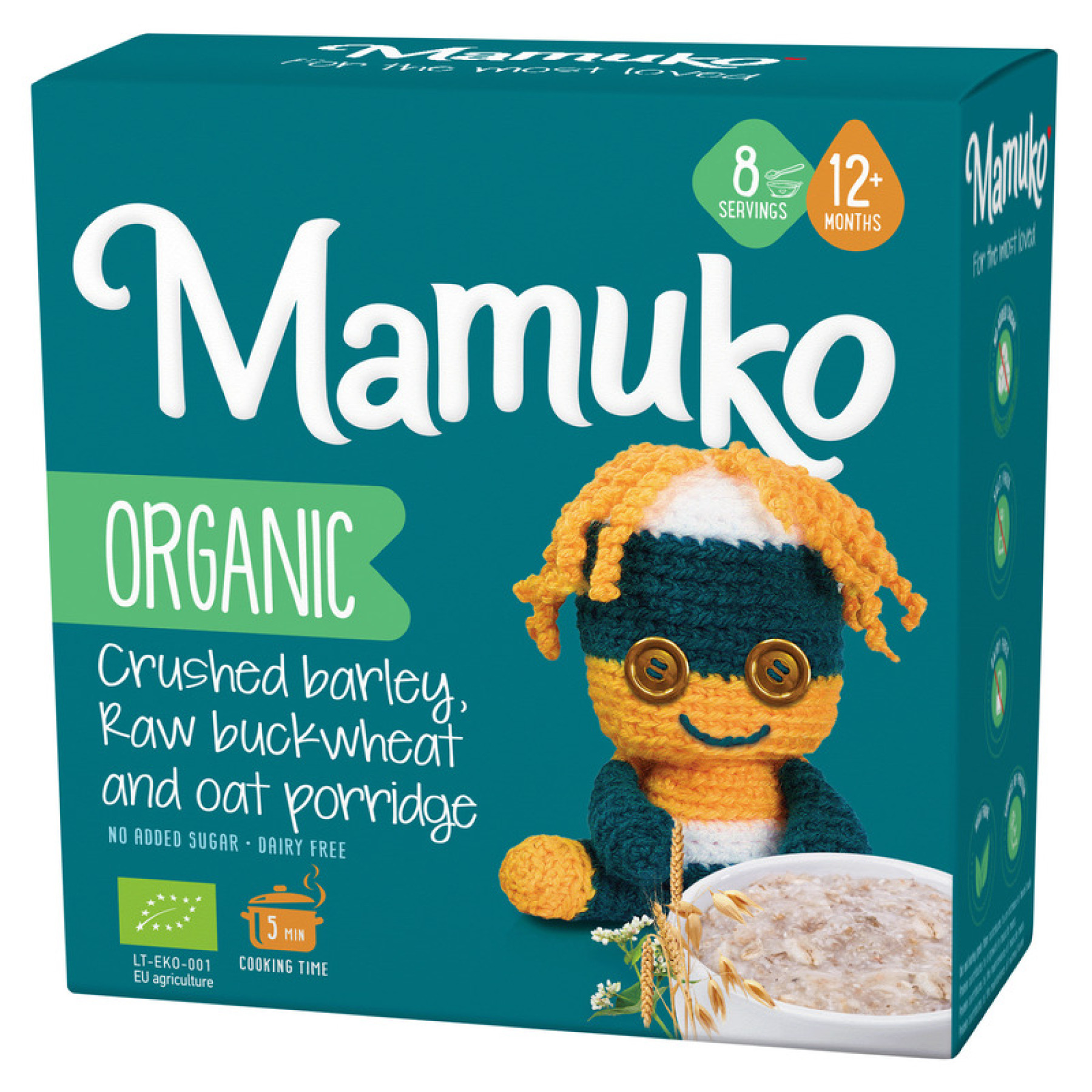 Porridge din 3 cereale cu fulgi de ovaz, hrisca si orz bio 12+ luni 200g Mamuko
