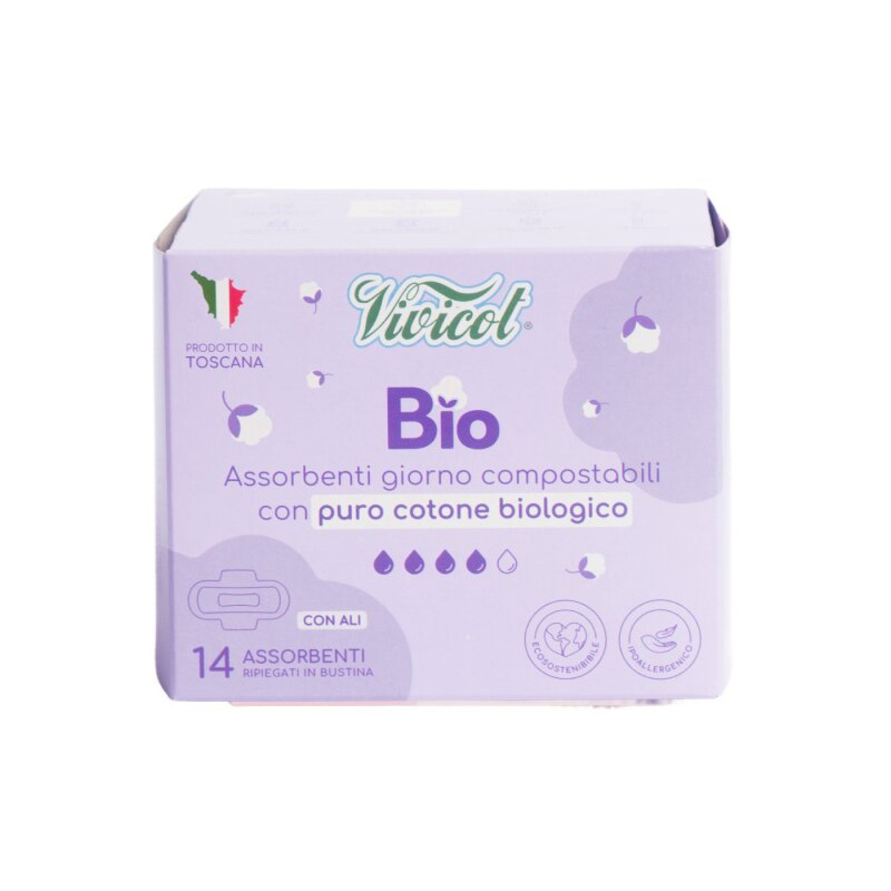 Absorbante de zi din bumbac compostabil ecologic 4 picaturi 14buc Vivicot