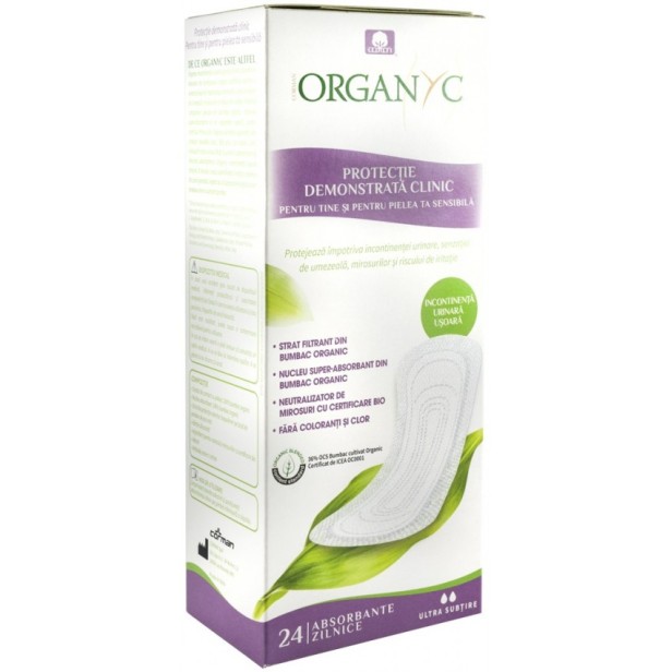 Absorbante ultra subtiri pentru incontinenta, din bumbac organic, 24 buc