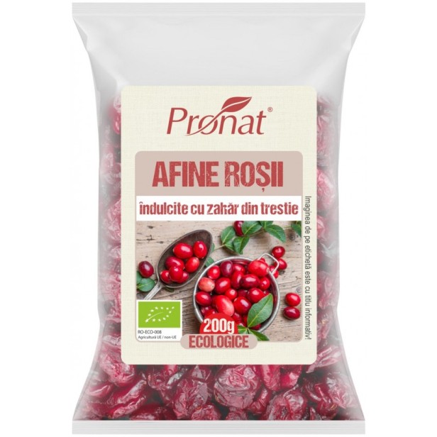 Afine rosii bio indulcite cu zahar din trestie, 200g
