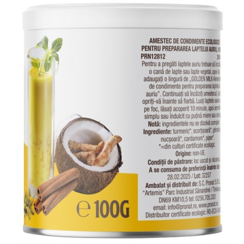 Pronat Can Pack, Amestec de condimente bio pentru prepararea laptelui auriu, 100g, biomag.ro
