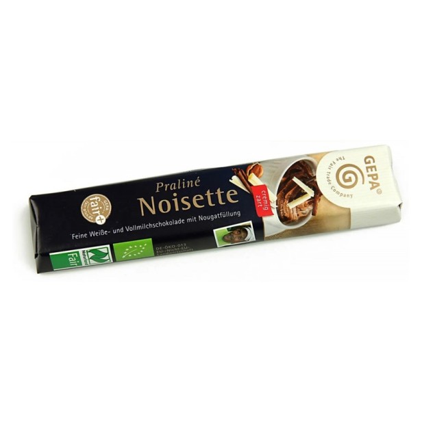 Baton de ciocolata bio si fairtrade praline noisette, 37.5g gepa