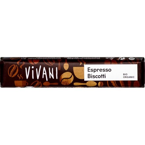 Vivani, Baton bio de ciocolata espresso biscotti - 40 g, biomag.ro