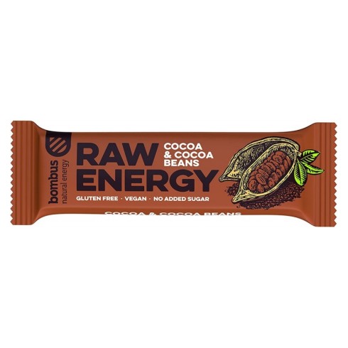 Baton energizant Raw Energy cu cacao si boabe de cacao, 50g