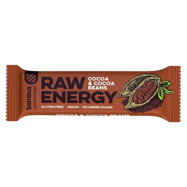 Baton energizant raw energy cu cacao si boabe de cacao, 50g