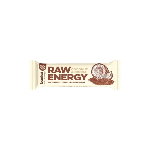 Baton energizant raw energy cu nuca de cocos si cacao, 50g