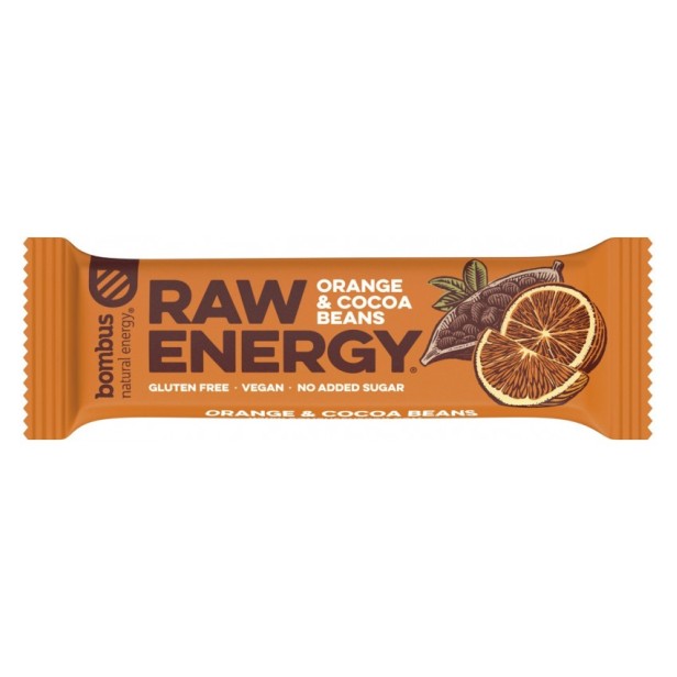 Baton proteic raw energy cu portocale si boabe de cacao, 50g