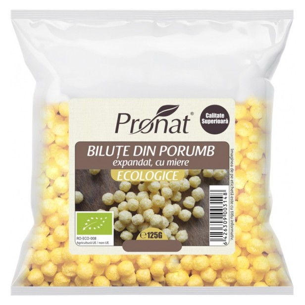 Bilute bio din porumb expandat cu miere, 125g