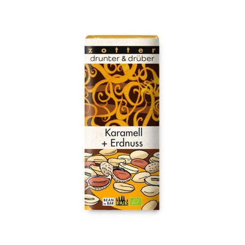 ZOTTER CHOCOLATE, Bio & fair baton de caramel cu unt de cacao și nuga de arahide cu bucăți de arahide, 70g, biomag.ro