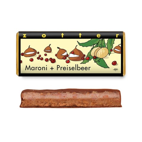 Ciocolata bio, Bio + fair ciocolata cu lapte umpluta cu castane si merisoare, 70g, biomag.ro