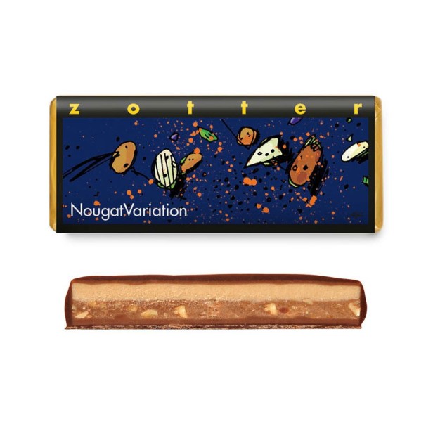 Bio & fair ciocolata neagra cu lapte 60% cacao umpluta cu nuga de migdale si alune de padure, 70g