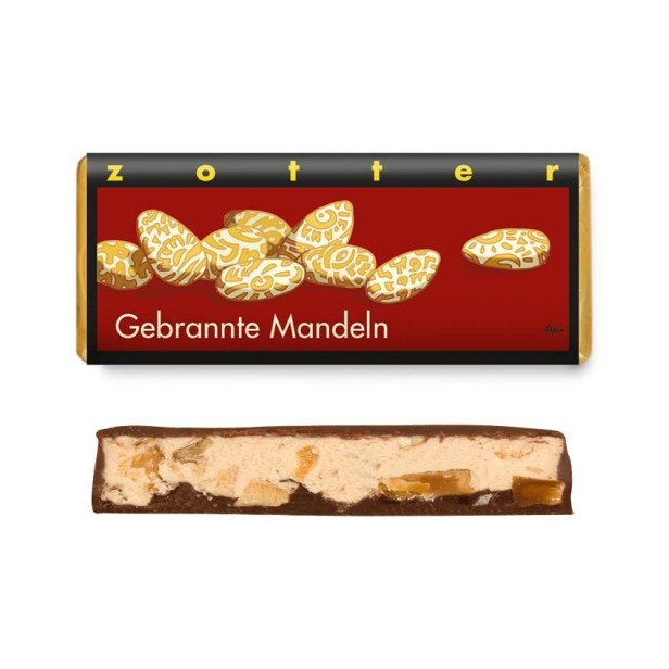 Bio + fair ciocolata neagra cu lapte, cu umplutura de nuga de migdale si migdale caramelizate, 70g