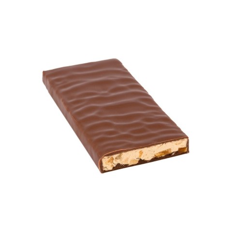 ZOTTER CHOCOLATE, Bio + fair ciocolata neagra cu lapte, cu umplutura de nuga de migdale si migdale caramelizate, 70g, biomag.ro