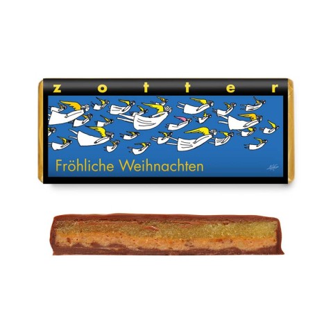 ZOTTER CHOCOLATE, Bio & fair ciocolata neagra cu lapte umpluta cu martipan si nuga de alune de pădure cu scortisoara, 70g, biomag.ro