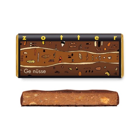 ZOTTER CHOCOLATE, Bio + fair ciocolata neagra cu lapte, umpluta cu nuci, 70g, biomag.ro