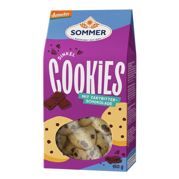 Biscuiti bio din grau spelta cu ciocolata neagra, demeter, 150g