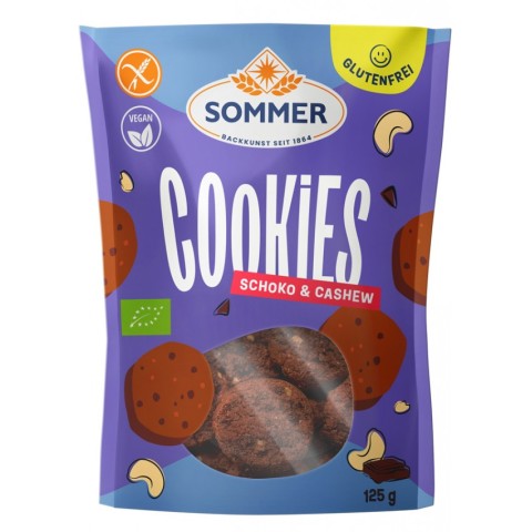 Sommer, Biscuiti bio fara gluten cu ciocolata si caju, 125g, biomag.ro