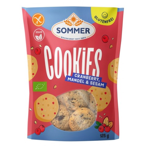 Sommer, Biscuiti bio fara gluten cu merisor, migdale, susan si chia, 125g, biomag.ro