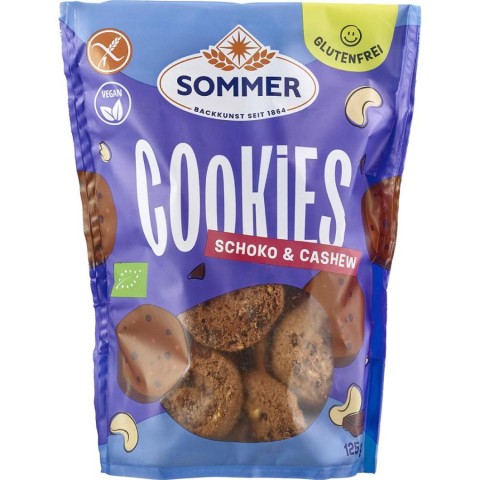 Sommer, Biscuiti bio cu ciocolata si caju fara gluten - 125 g, biomag.ro