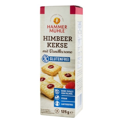 Hammer Muhle, Biscuiti cu zmeura si crema de vanilie, 125g hammer, biomag.ro