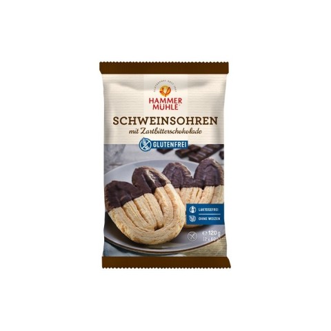 Hammer Muhle, Biscuiti striati tip potcoava, fara gluten, cu glazura de ciocolata neagra, 120g hammer, biomag.ro