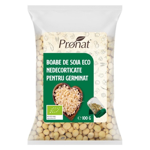 Boabe de soia bio nedecorticate pentru germinat, 100g
