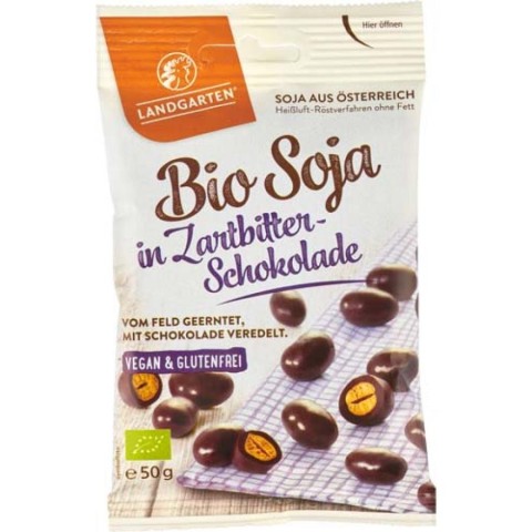 Bomboane bio, Boabe de soia invelite in ciocolata amaruie - 50 g, biomag.ro