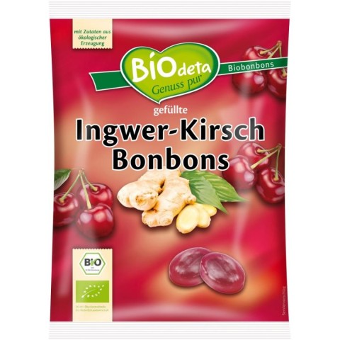 Bomboane bio, Bomboane bio cu ghimbir si cirese - 75 g, biomag.ro