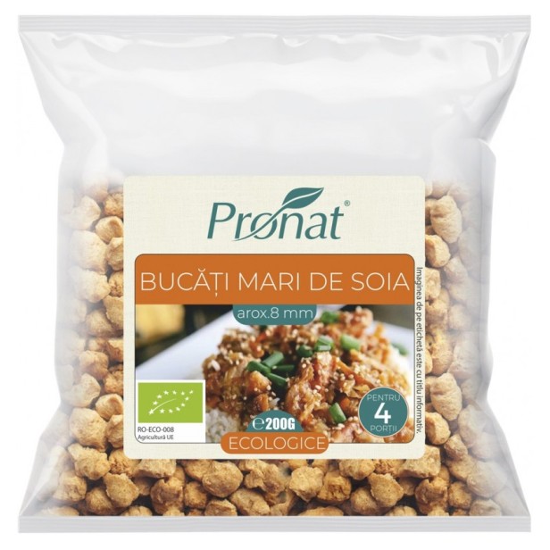 Bucati mari de soia bio (8mm), 200g proteina vegetala texturata tvp