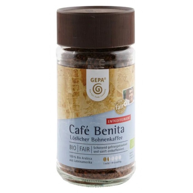 Cafea solubila benita decofeinizata bio si fairtrade, 100g