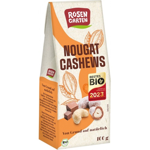 Caju bio glazurat cu ciocolata cu lapte si nougat, 100g rosen