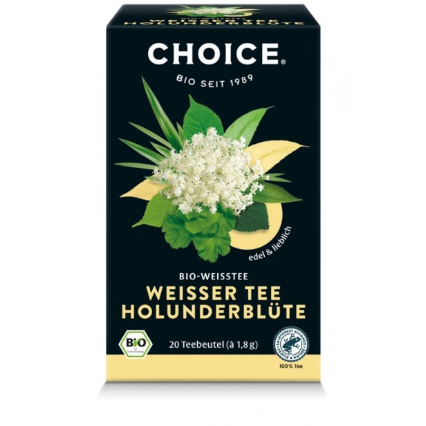 Ceai alb bio cu flori de soc, 20 pliculete a 1.8g / 36.0g choice®