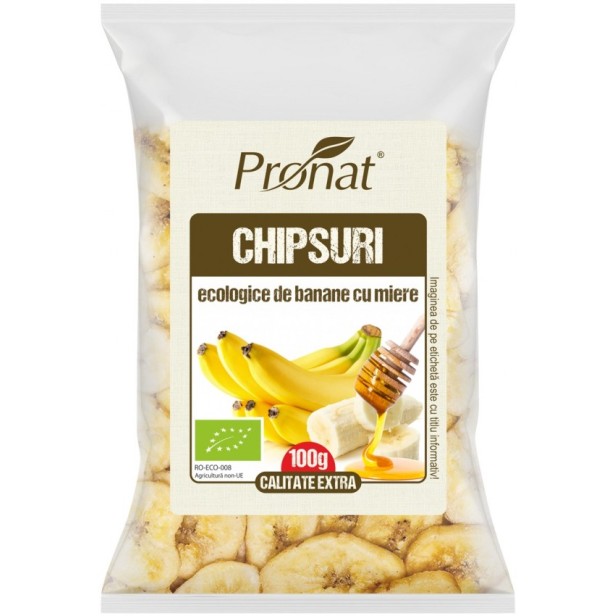 Chipsuri bio de banane cu miere, 100g