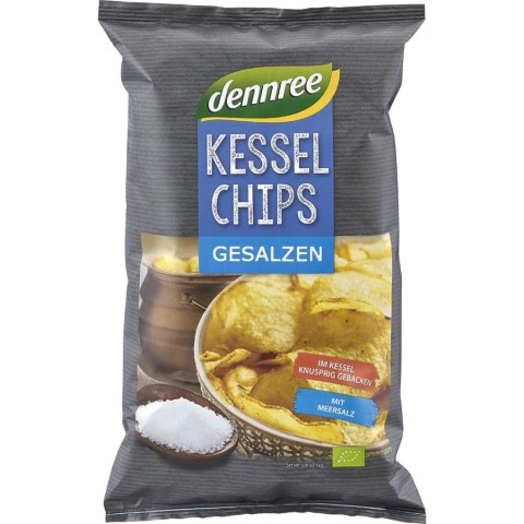Dennree, Chipsuri bio de cartofi cu sare - 125 g, biomag.ro